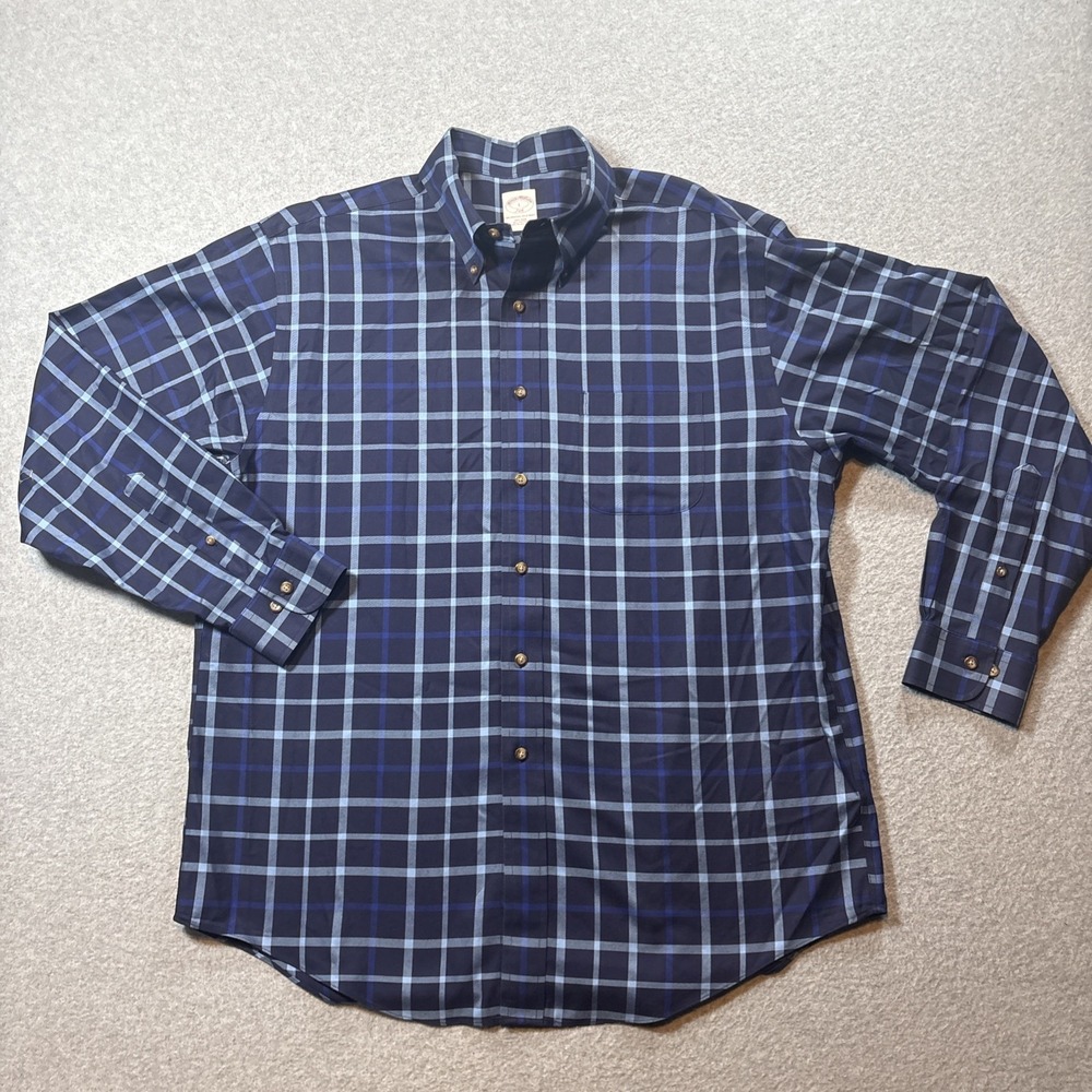 Brooks Brothers 346 Blue Plaid Long Sleeve Button Down Men's L Preppy Dress